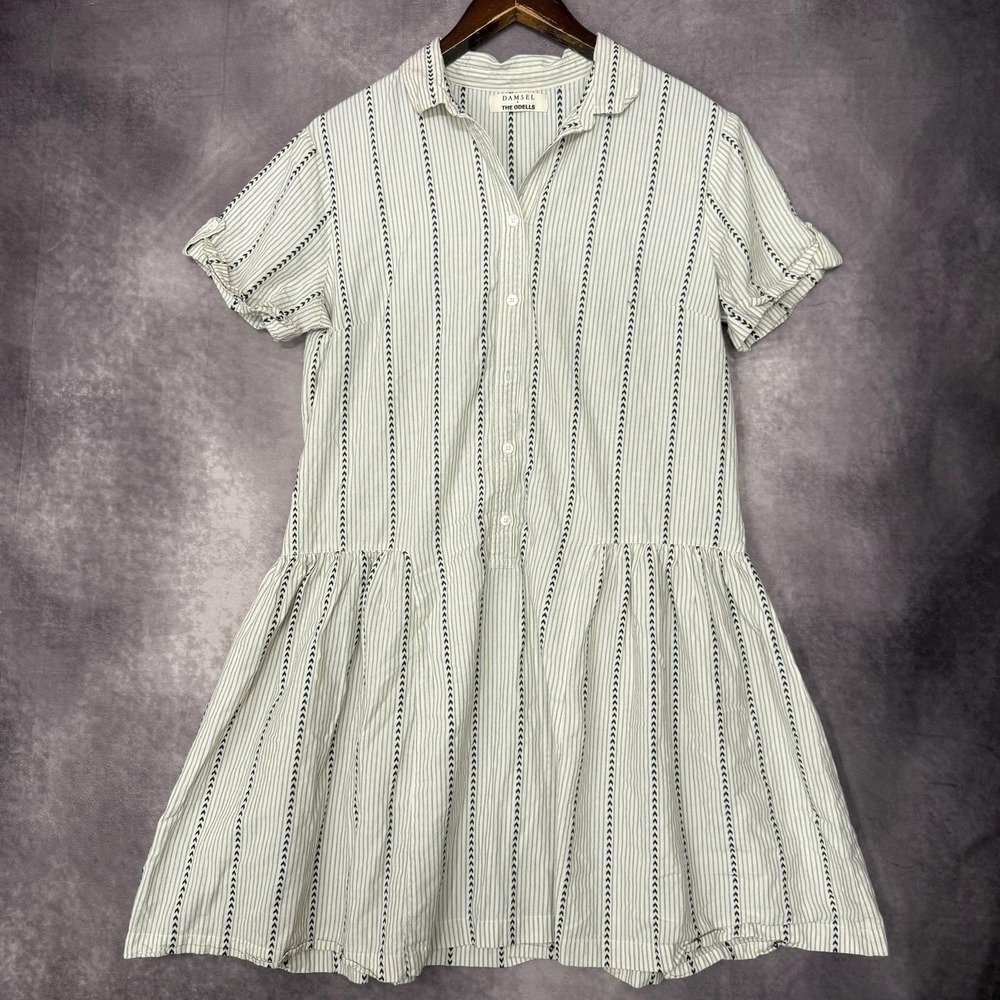 Damsel + The Odells Shirt Dress Women Size‎ Large White Black Striped Button